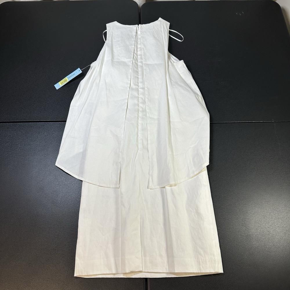 Linen Blend Antonio Melani White Shift Tiered Dress Preppy Cocktail Sz 4 Lined - Picture 14 of 15